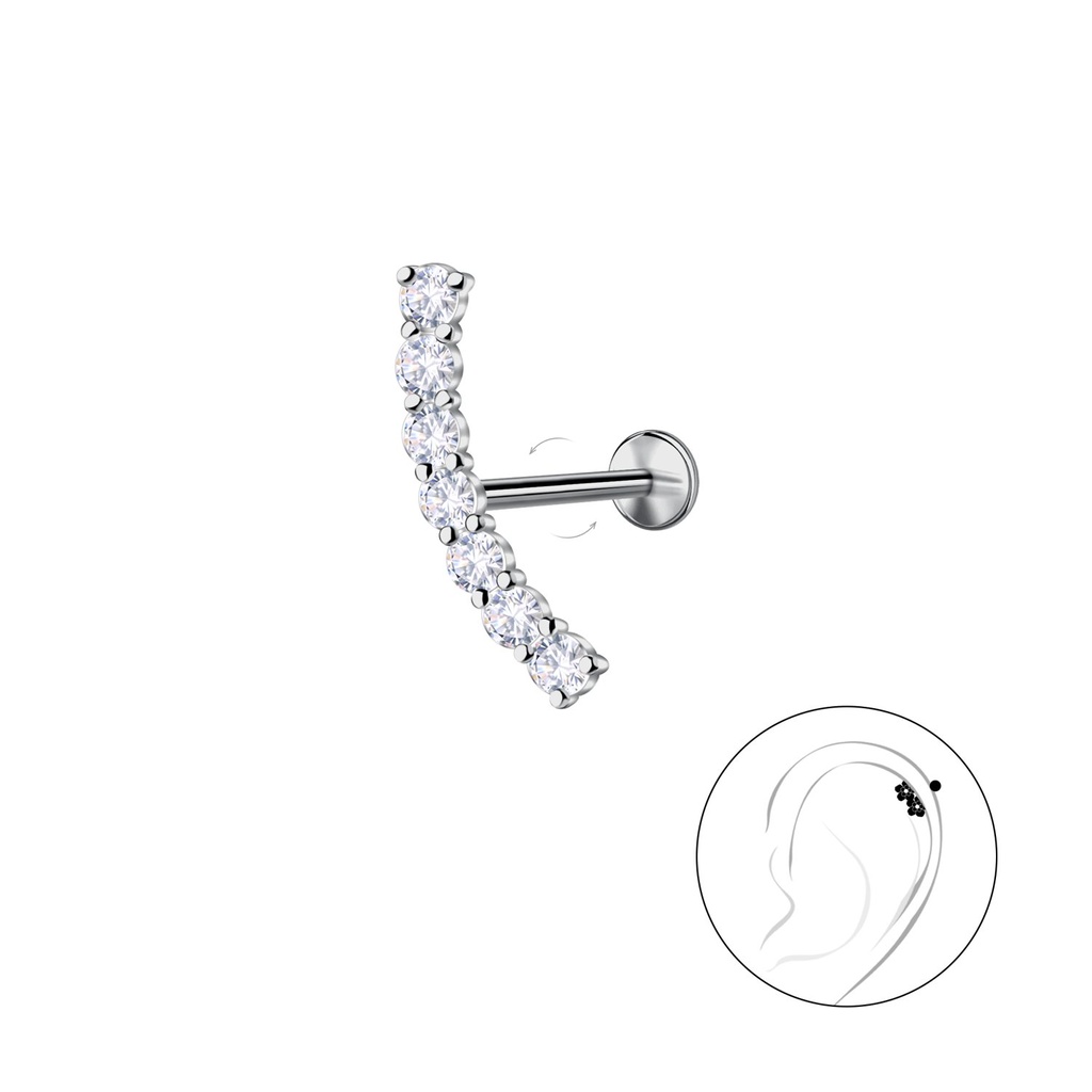 Labret en titane avec motif courbé en argent