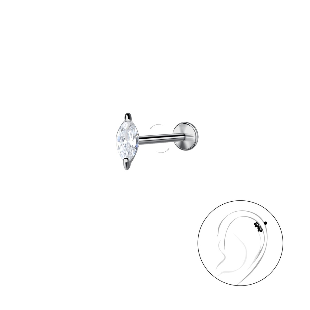 Labret en titane avec zircon marquise 2x4 mm