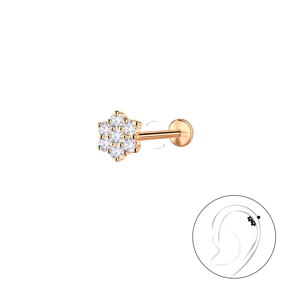 [10036728] Labret en titane avec fleur en argent (1.2X6 mm)