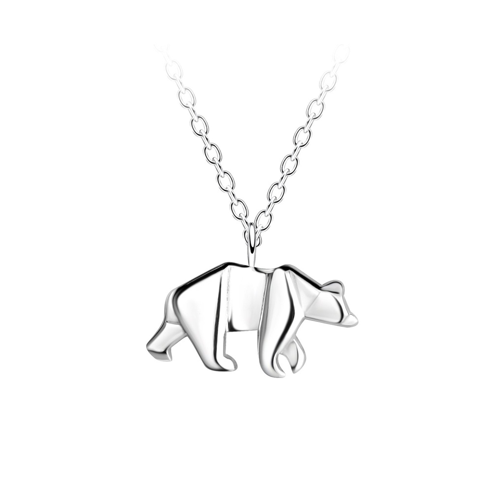 Silver Origami Bear Necklace