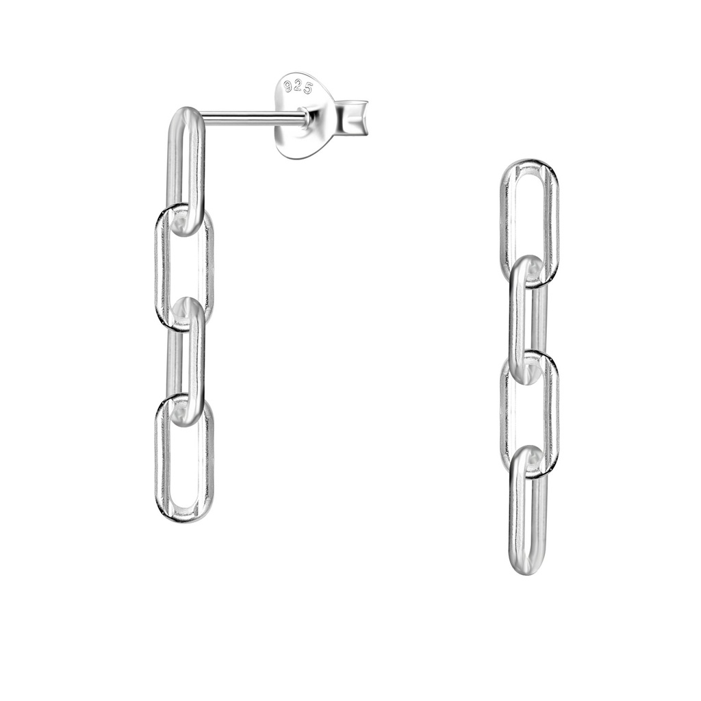 [10037455] Silver Square Paperclip Chain Stud Earrings