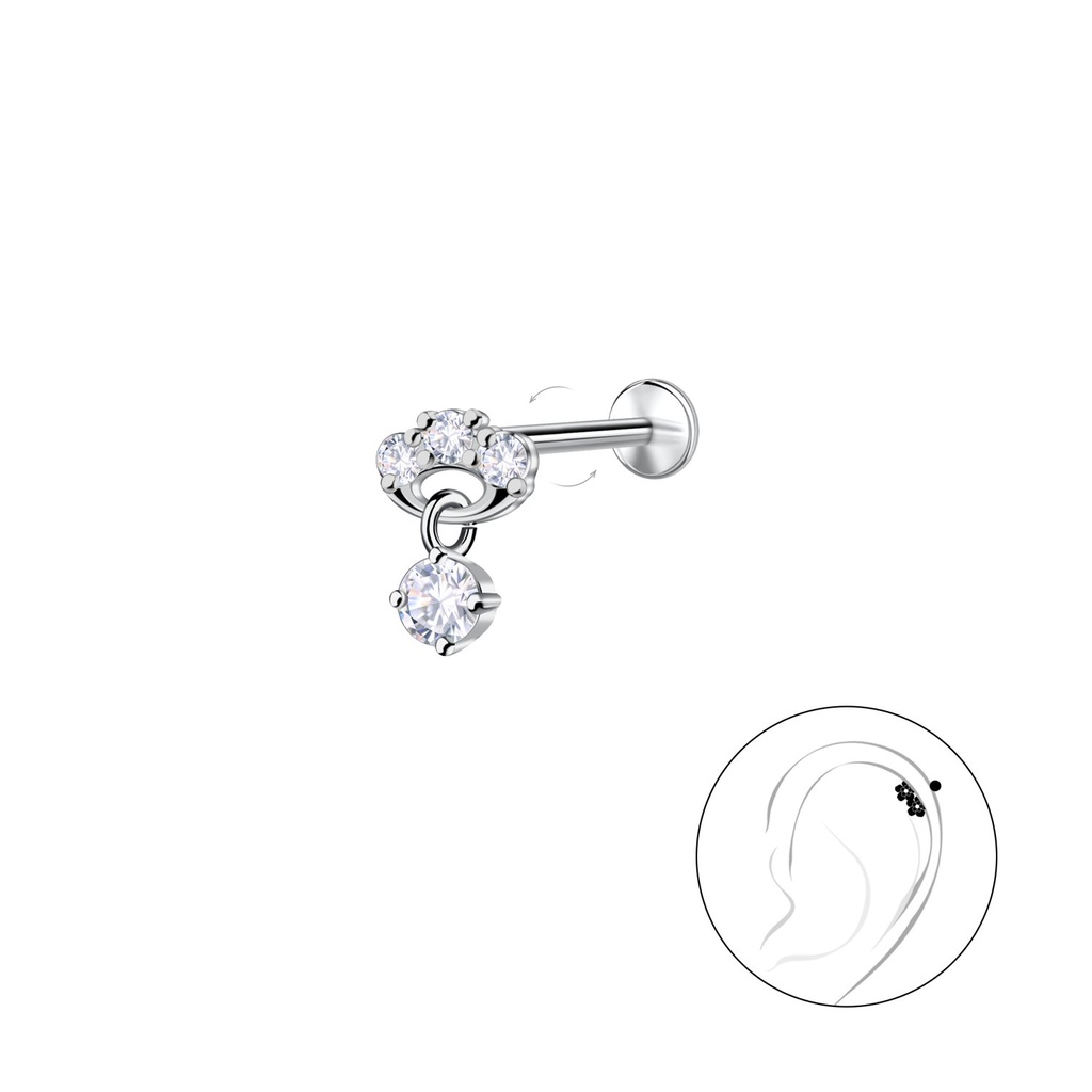 [10036694] Labret en titane avec motif géométrique en argent et pierre pendante (1.2X6 mm)
