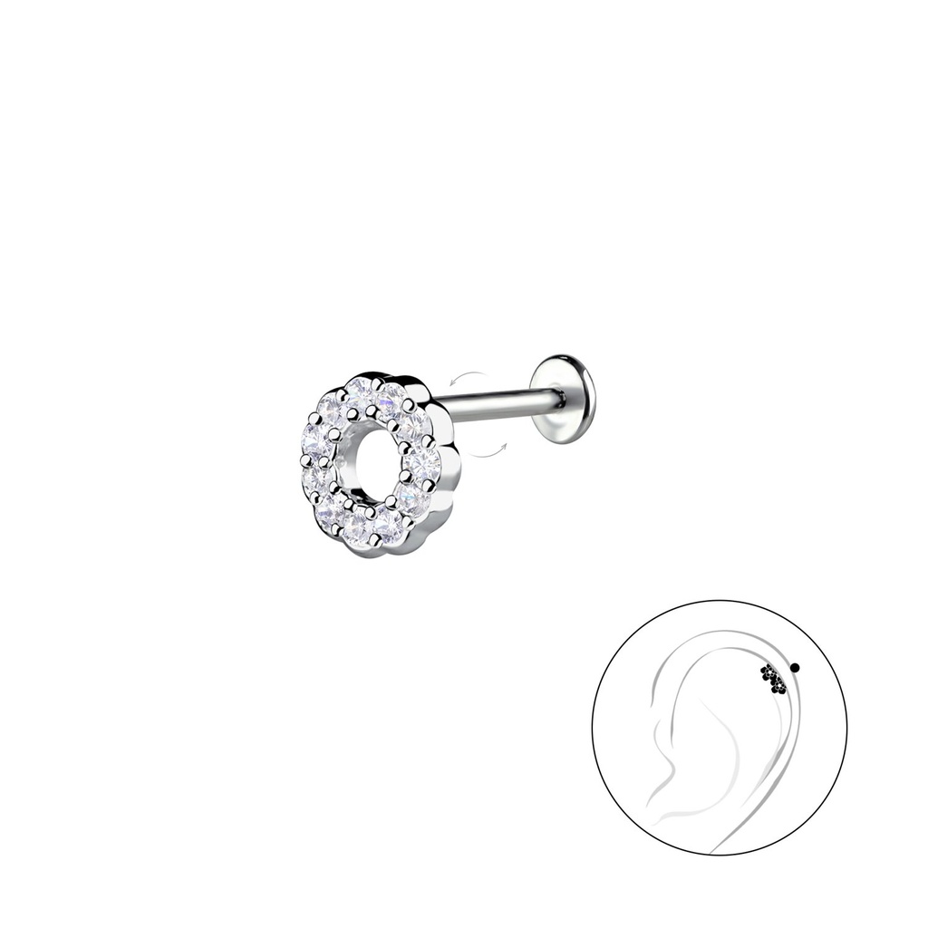 Labret en titane avec motif rond en argent