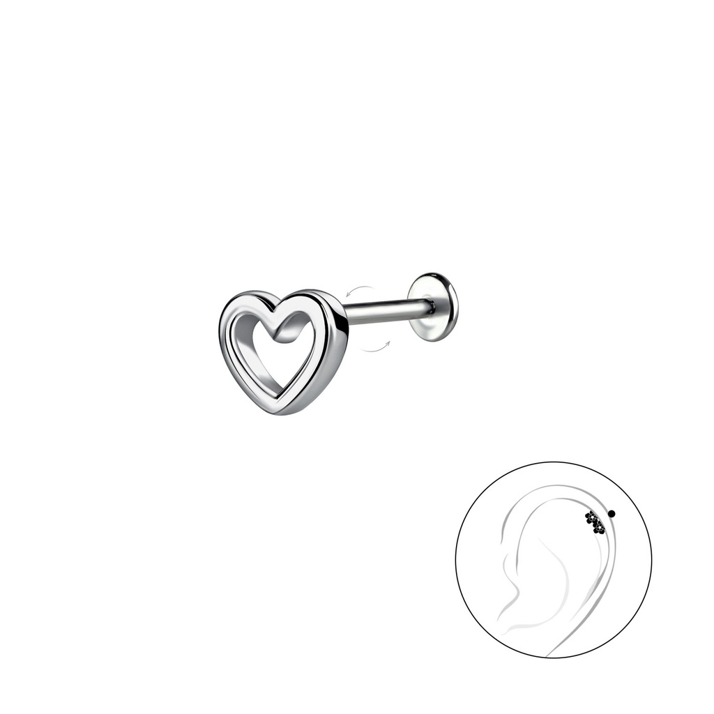 [10034594] Silver Heart with Titanium Labret (1.2X6 mm)