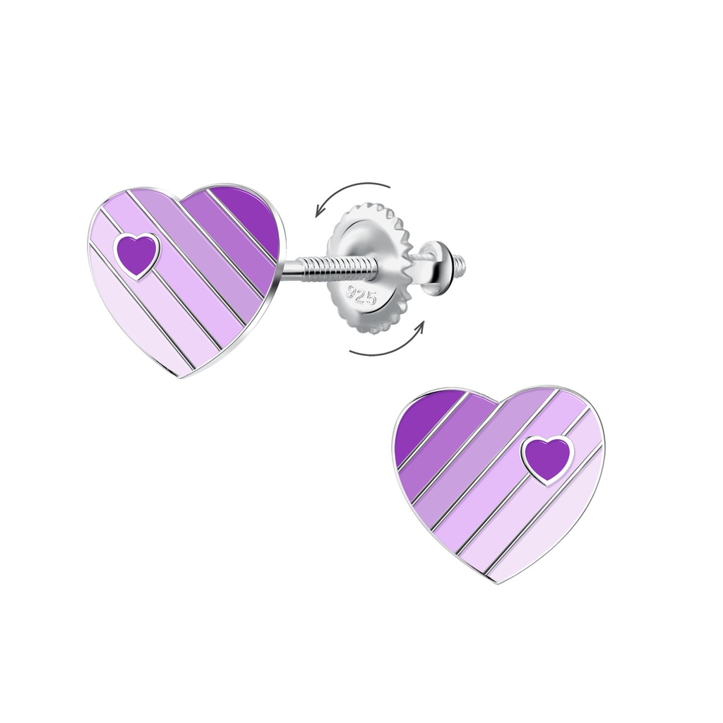 [10036832] Silver Heart Screw Back Earrings