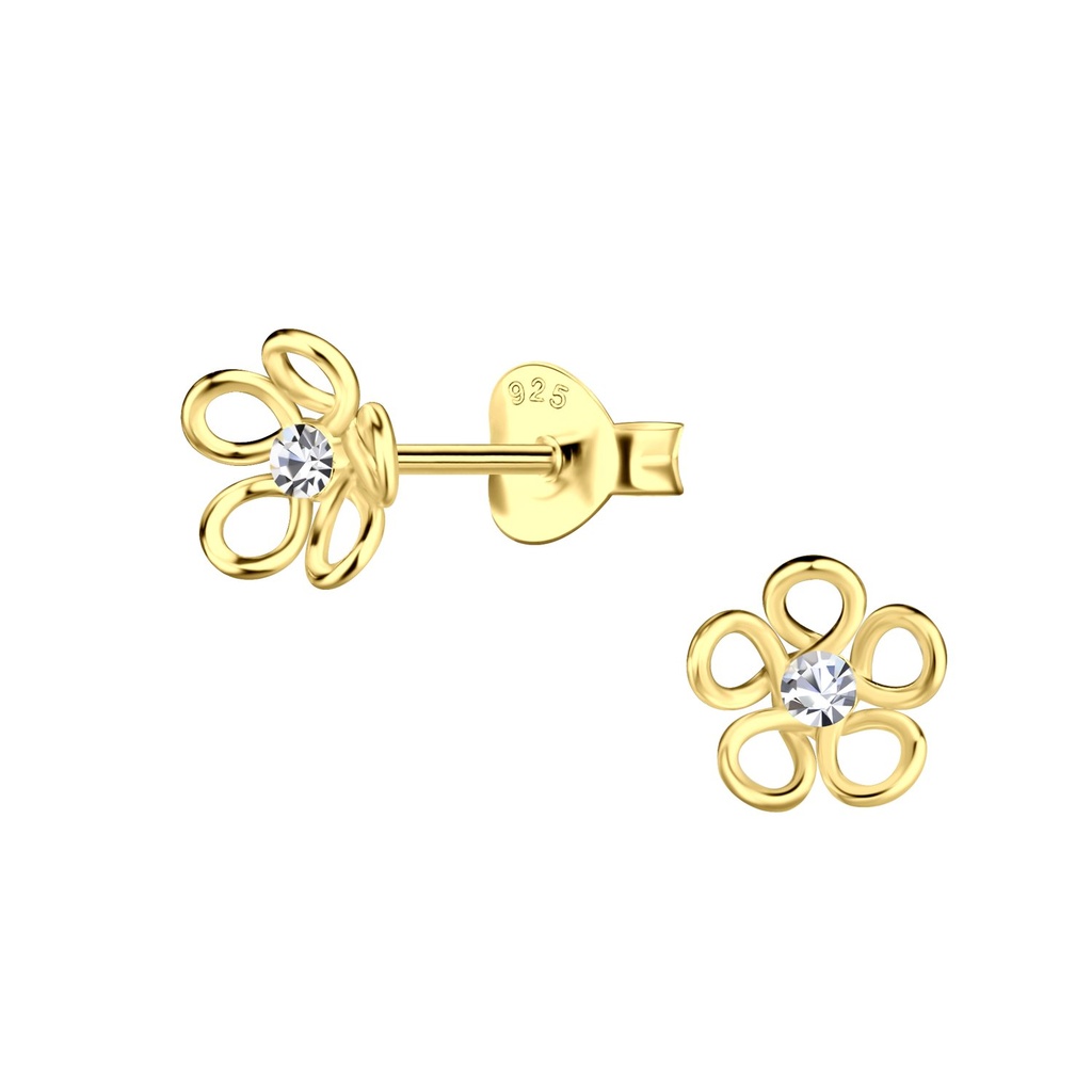 [10036074] Puces d'oreilles fleur en argent