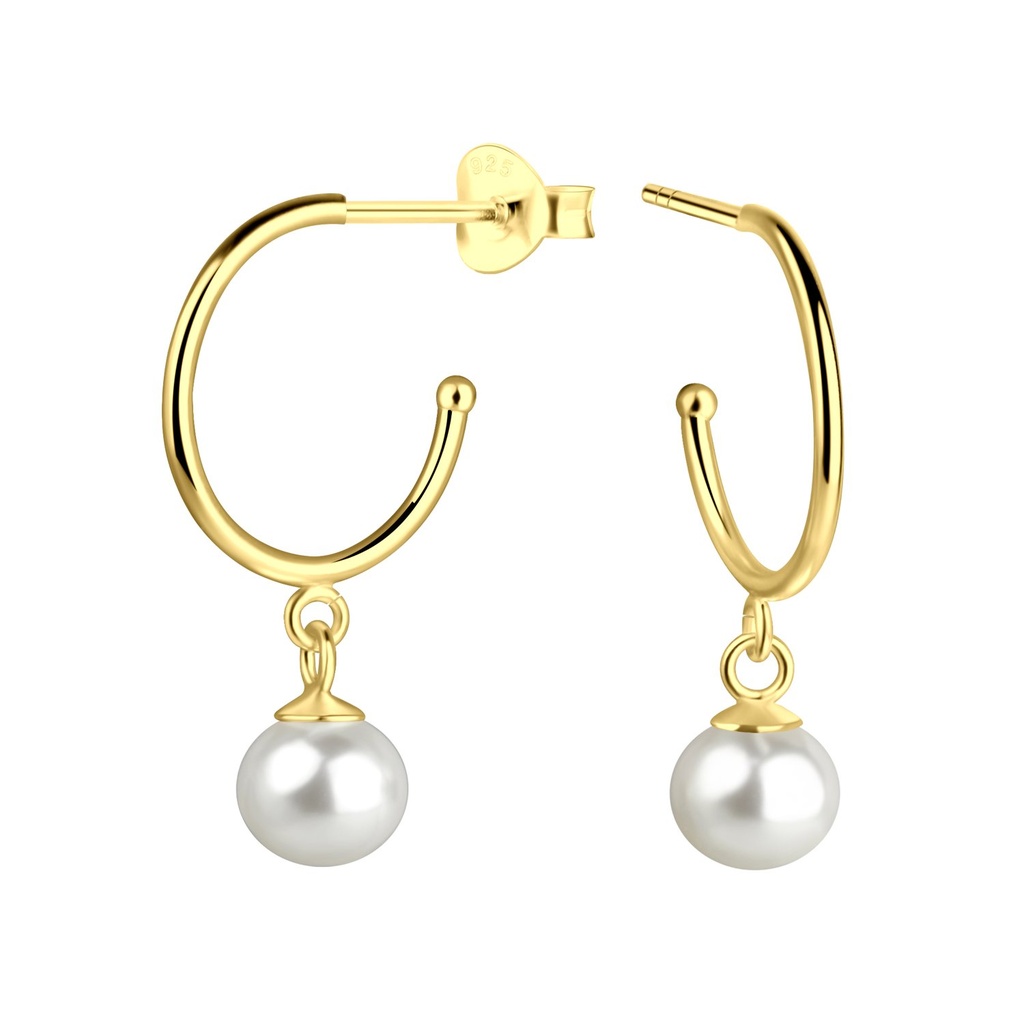 [10036083] Puces d'oreilles demi-créole perle d'eau douce en argent 6 mm