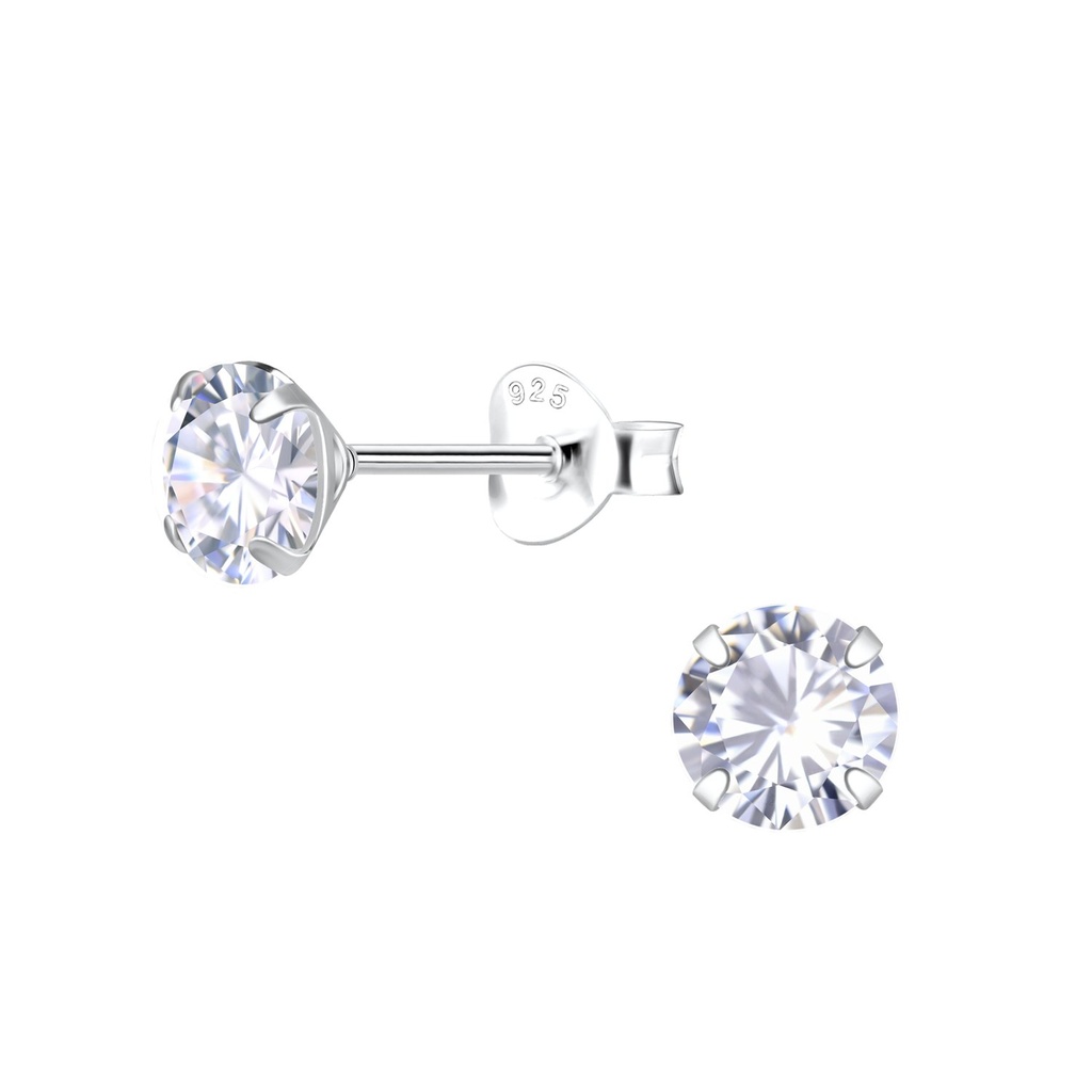 [10038573] 6mm Round Cubic Zirconia Silver Stud Earrings