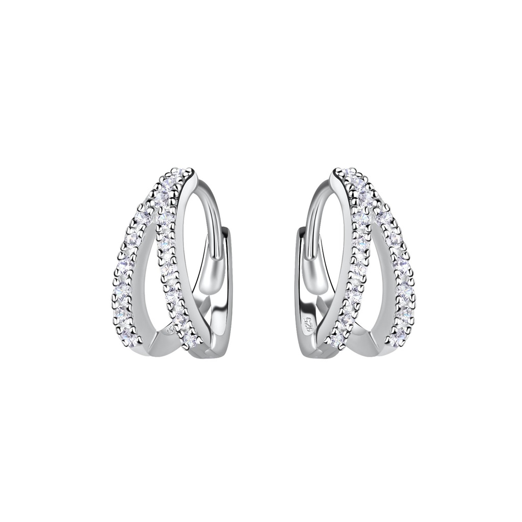 [10037222] Silver Double Line Huggie Earrings