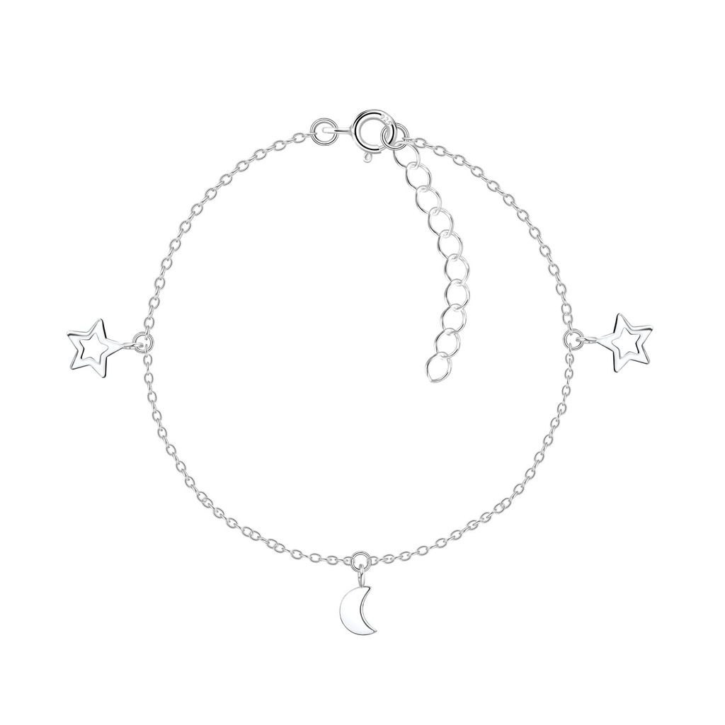 [10038365] Silver Moon and Star Bracelet