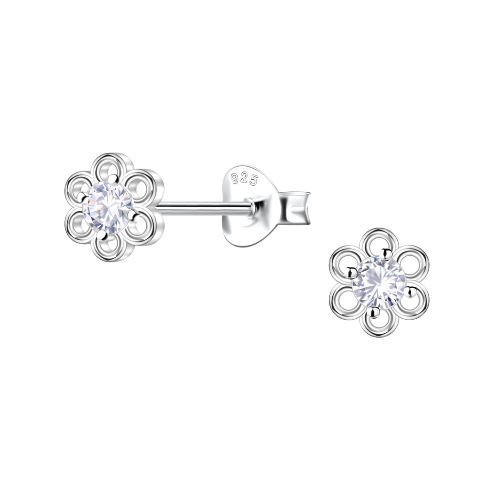 Puces d'oreilles fleur en argent