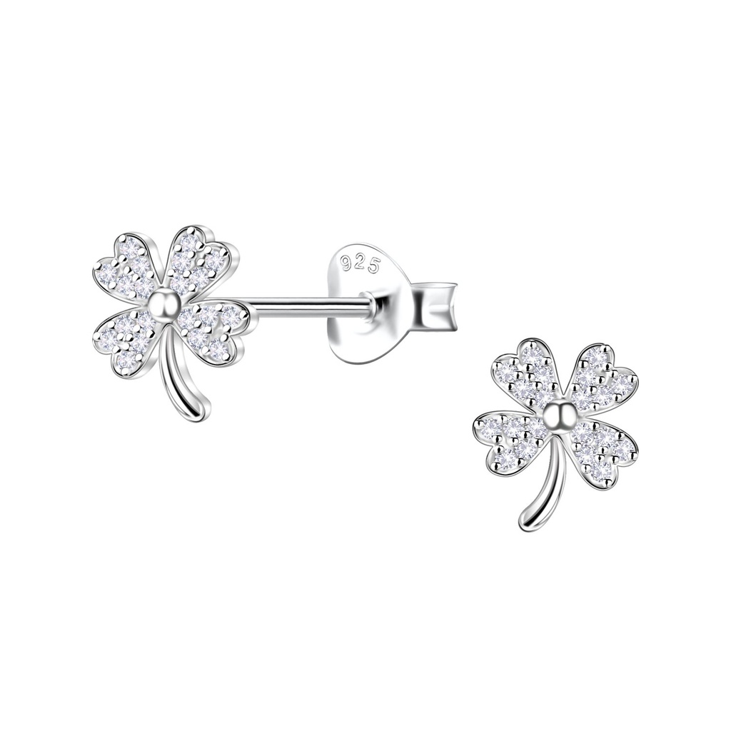 [10037484] Puces d'oreilles trèfle en argent
