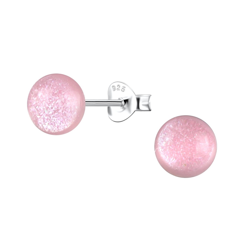 [10037302] Silver Stud Earrings with Resin Round