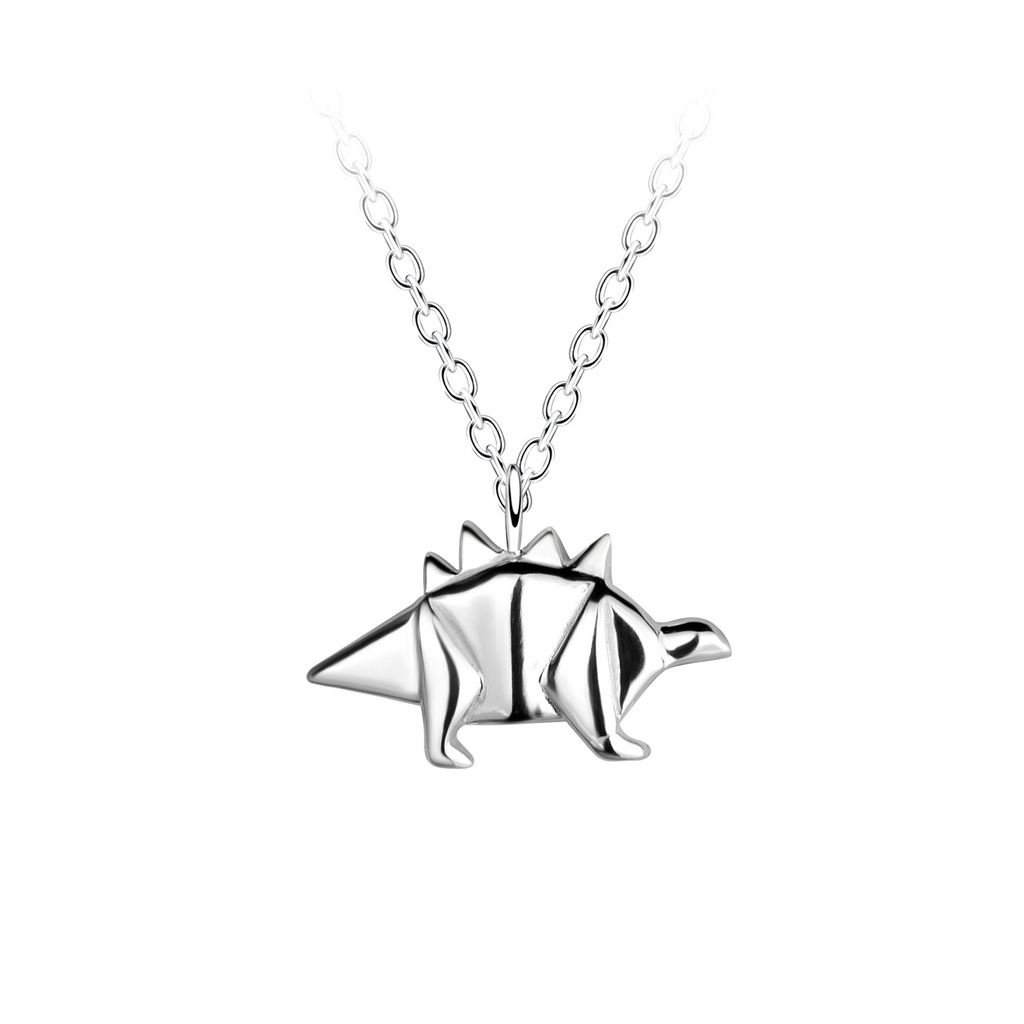 [10037382] Collier dinosaure origami en argent