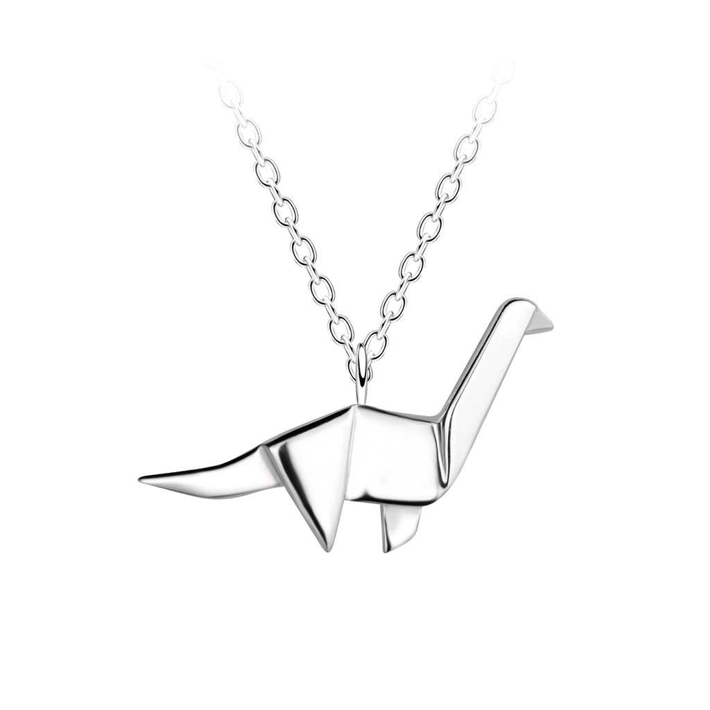 [10037381] Silver Origami Dinosaur Necklace
