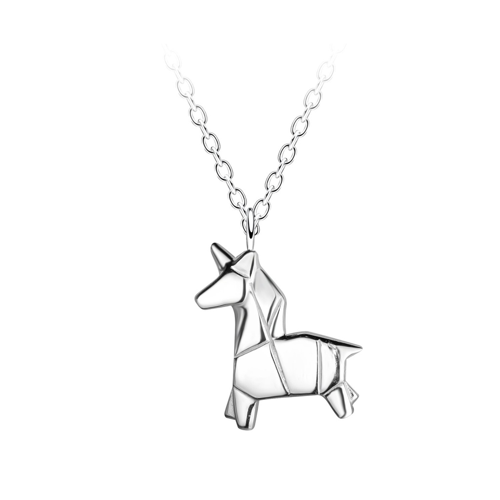 [10037373] Silver Origami Unicorn Necklace