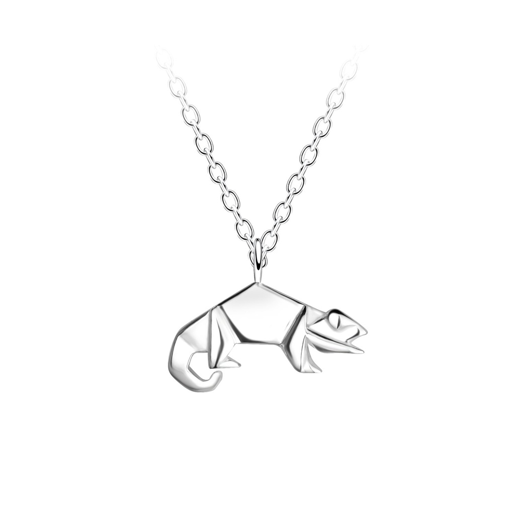 [10037372] Collier lézard origami en argent