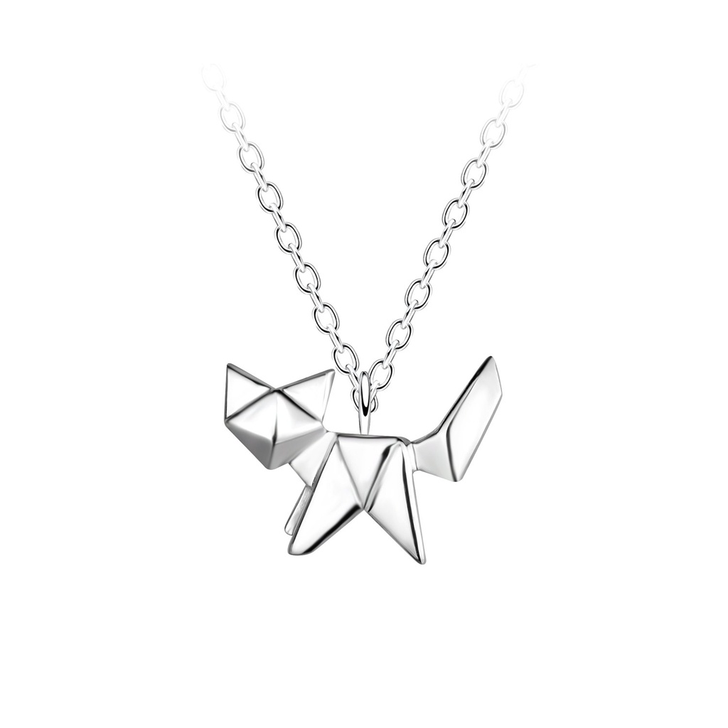 [10037369] Collier chat origami en argent