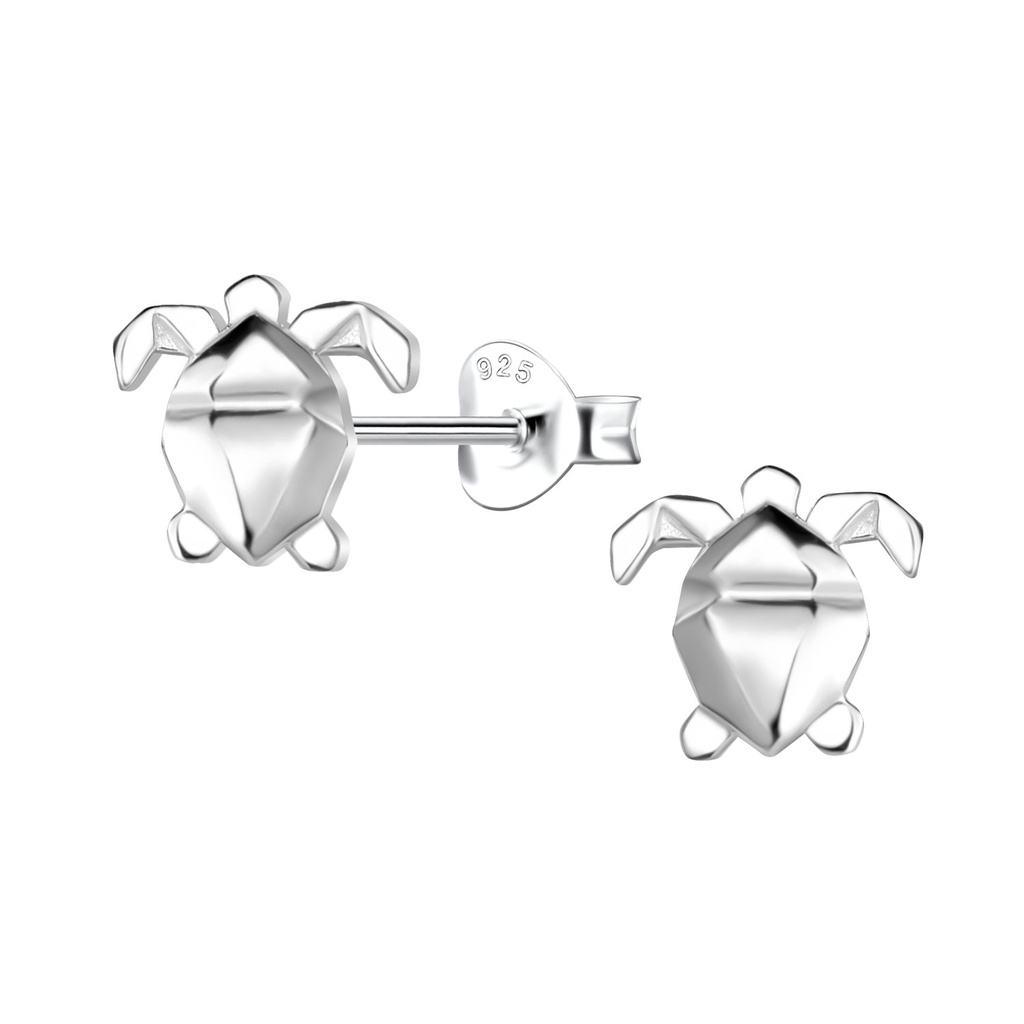 Silver Origami Turtle Stud Earrings