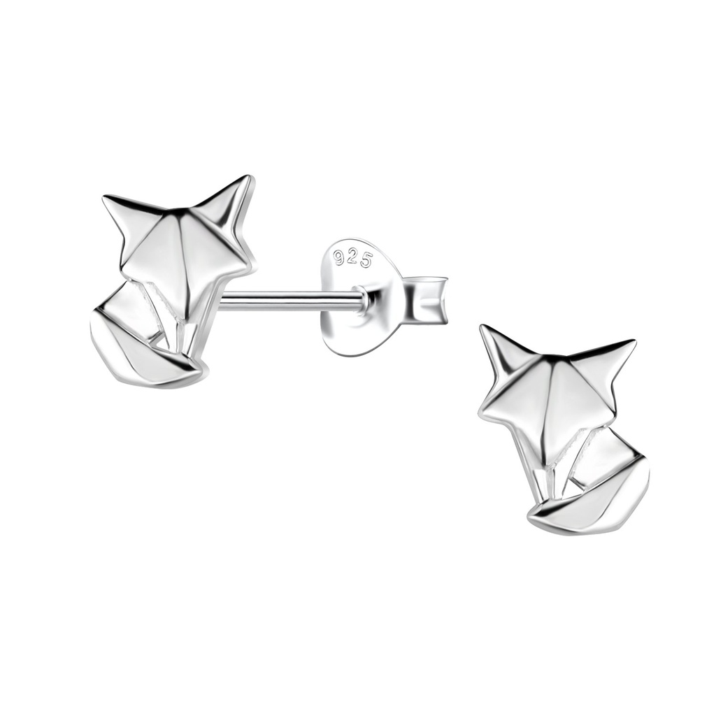 Puces d'oreilles renard origami en argent
