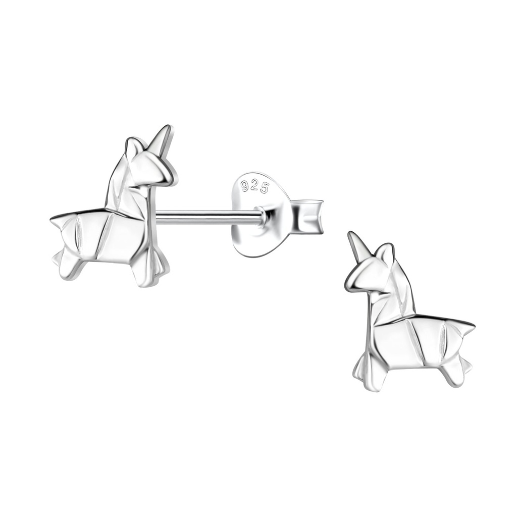 [10037391] Silver Origami Unicorn Stud Earrings