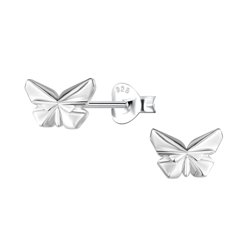 Puces d'oreilles papillon origami en argent