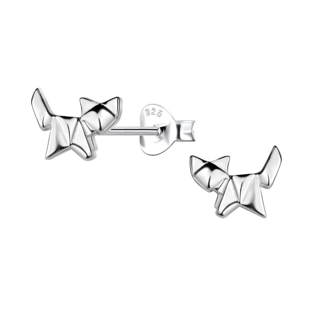 Puces d'oreilles chat origami en argent