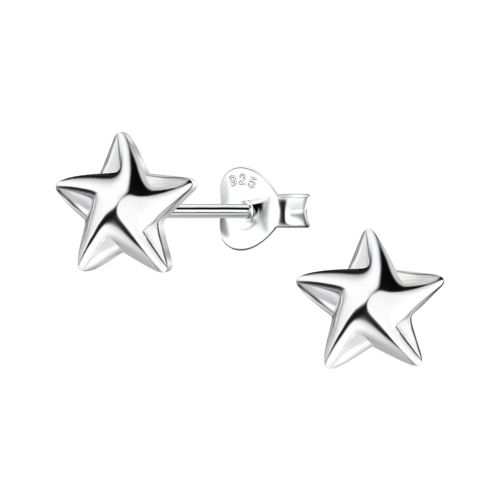 Silver Origami Star Stud Earrings