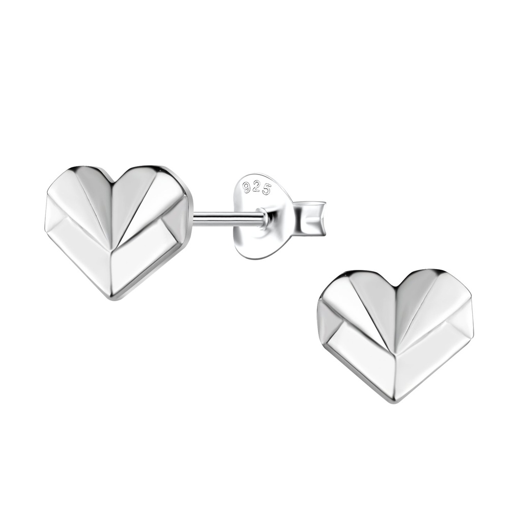 Silver Origami Heart Stud Earrings