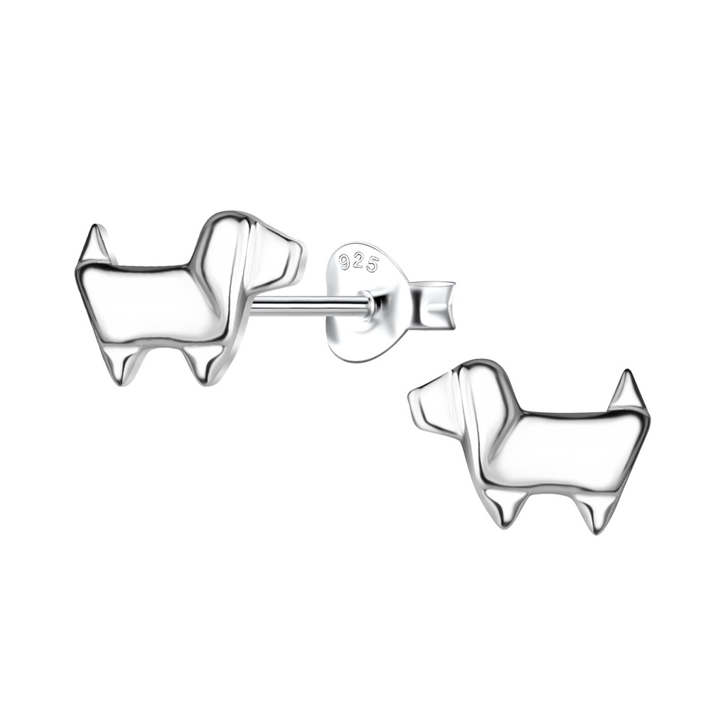 [10037402] Silver Origami Dog Stud Earrings