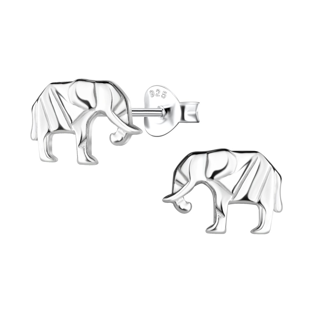 Puces d'oreilles éléphant origami en argent