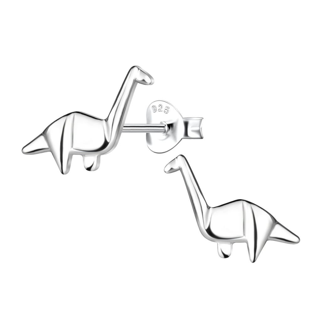 [10037399] Silver Origami Dinosaur Stud Earrings