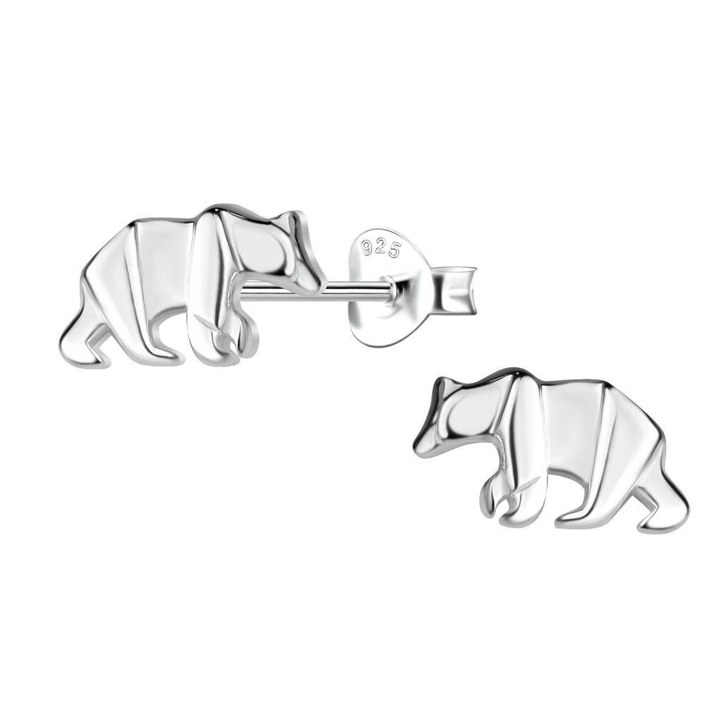 [10037398] Puces d'oreilles ours origami en argent