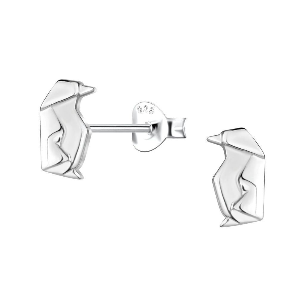 [10037396] Silver Origami Penguin Stud Earrings