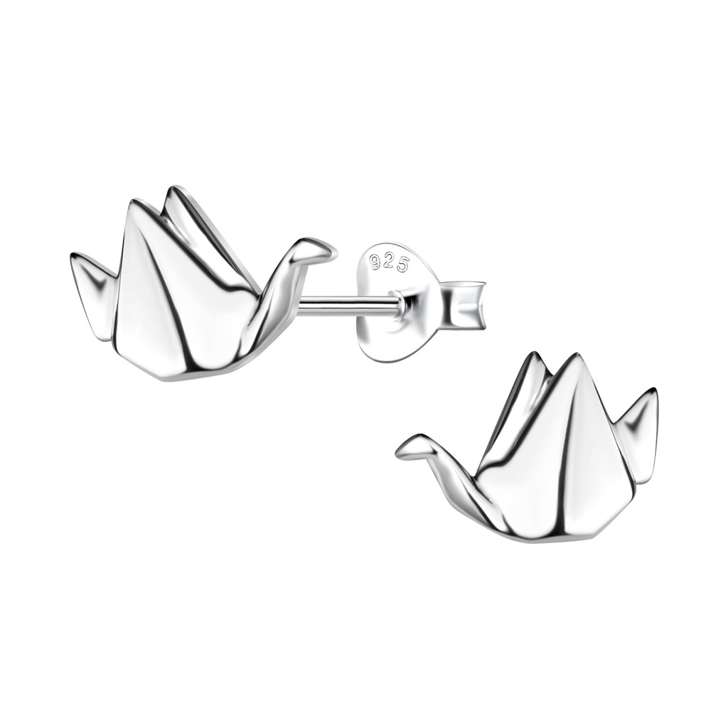 [10037395] Puces d'oreilles oiseau origami en argent