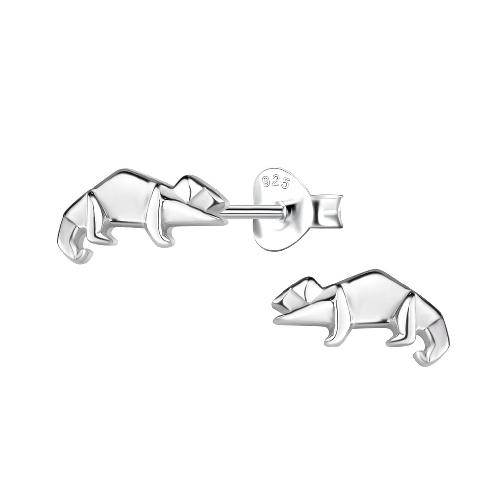 Silver Origami Lizard Stud Earrings