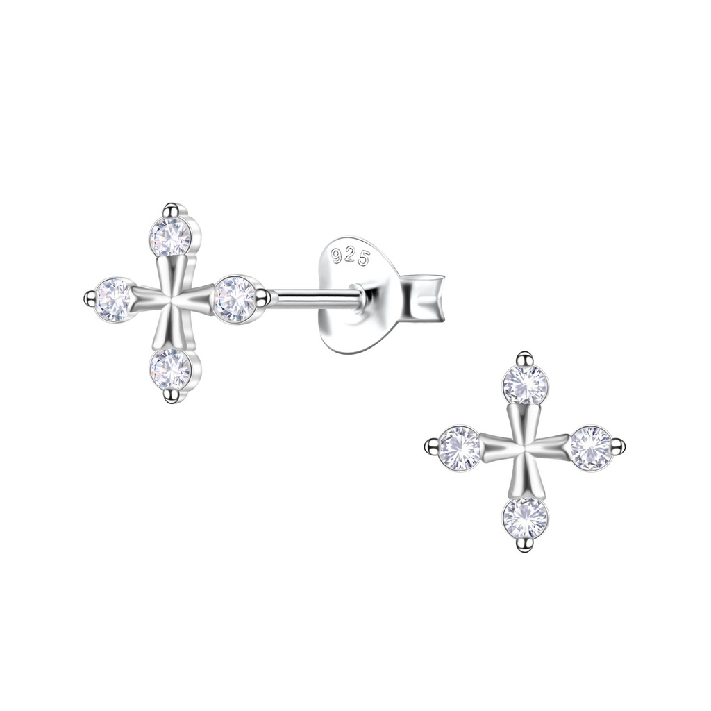 [10037441] Silver Cross Stud Earrings