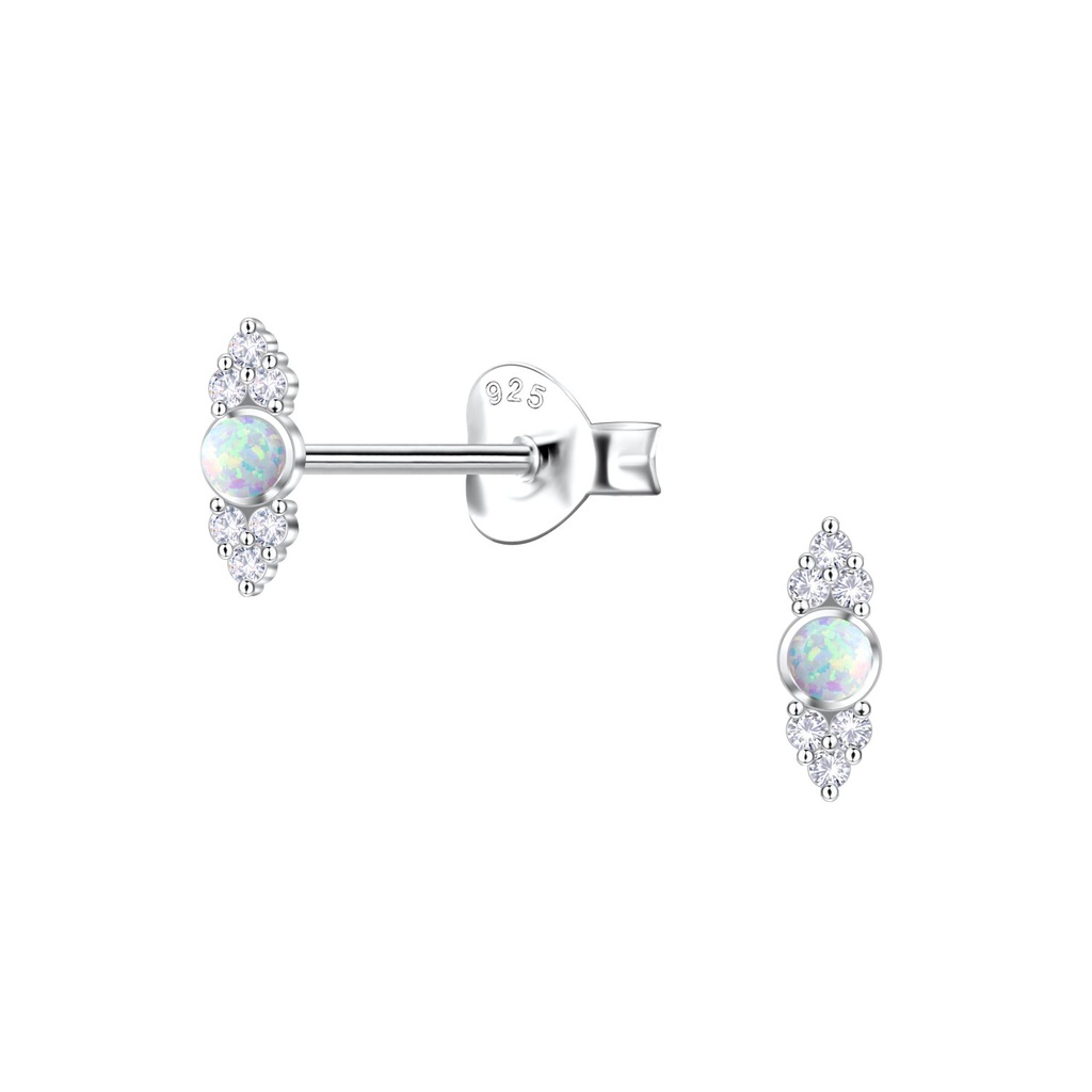 [10036196] Puces d'oreilles opale géométriques en argent