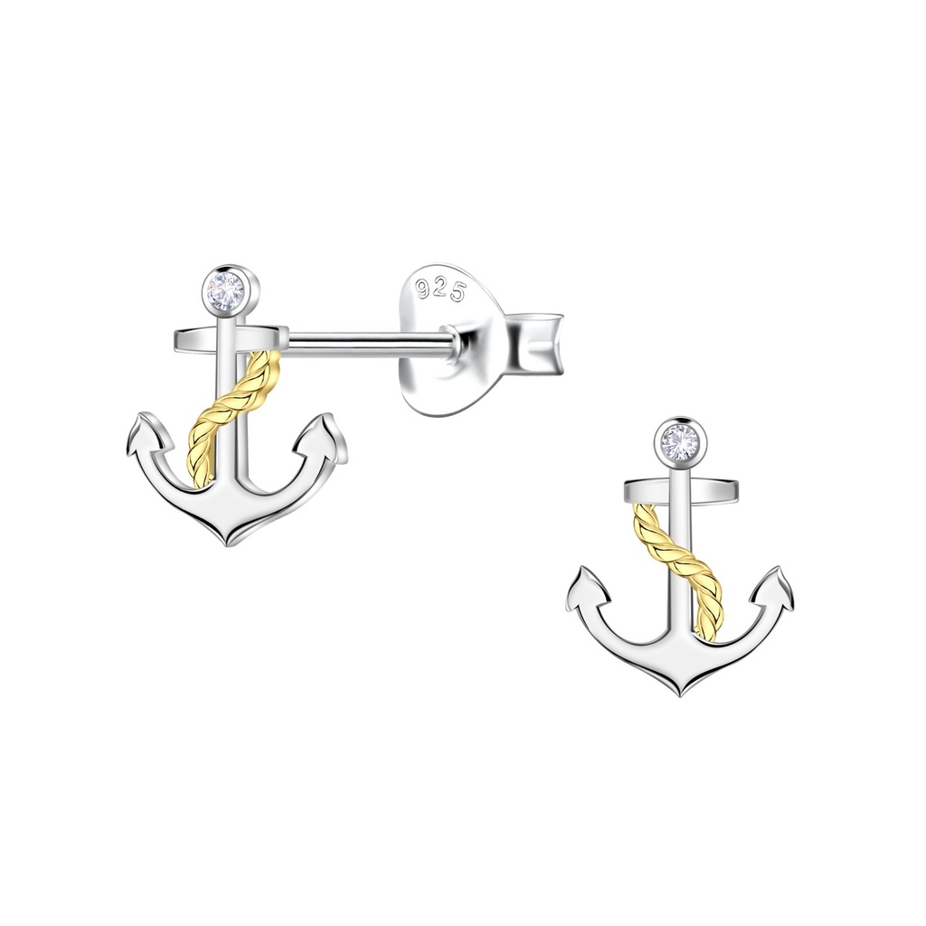[10037573] Silver Anchor Stud Earrings