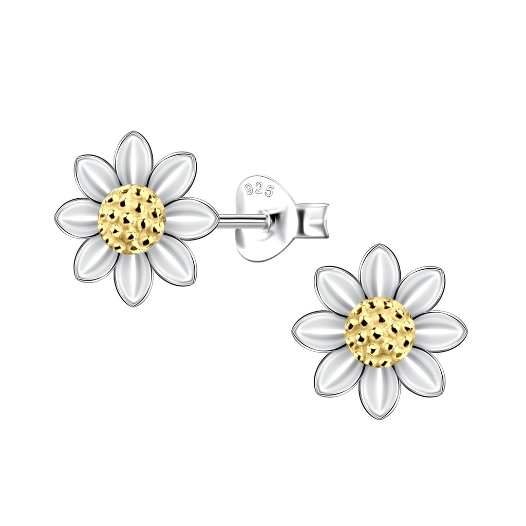Puces d'oreilles fleur en argent