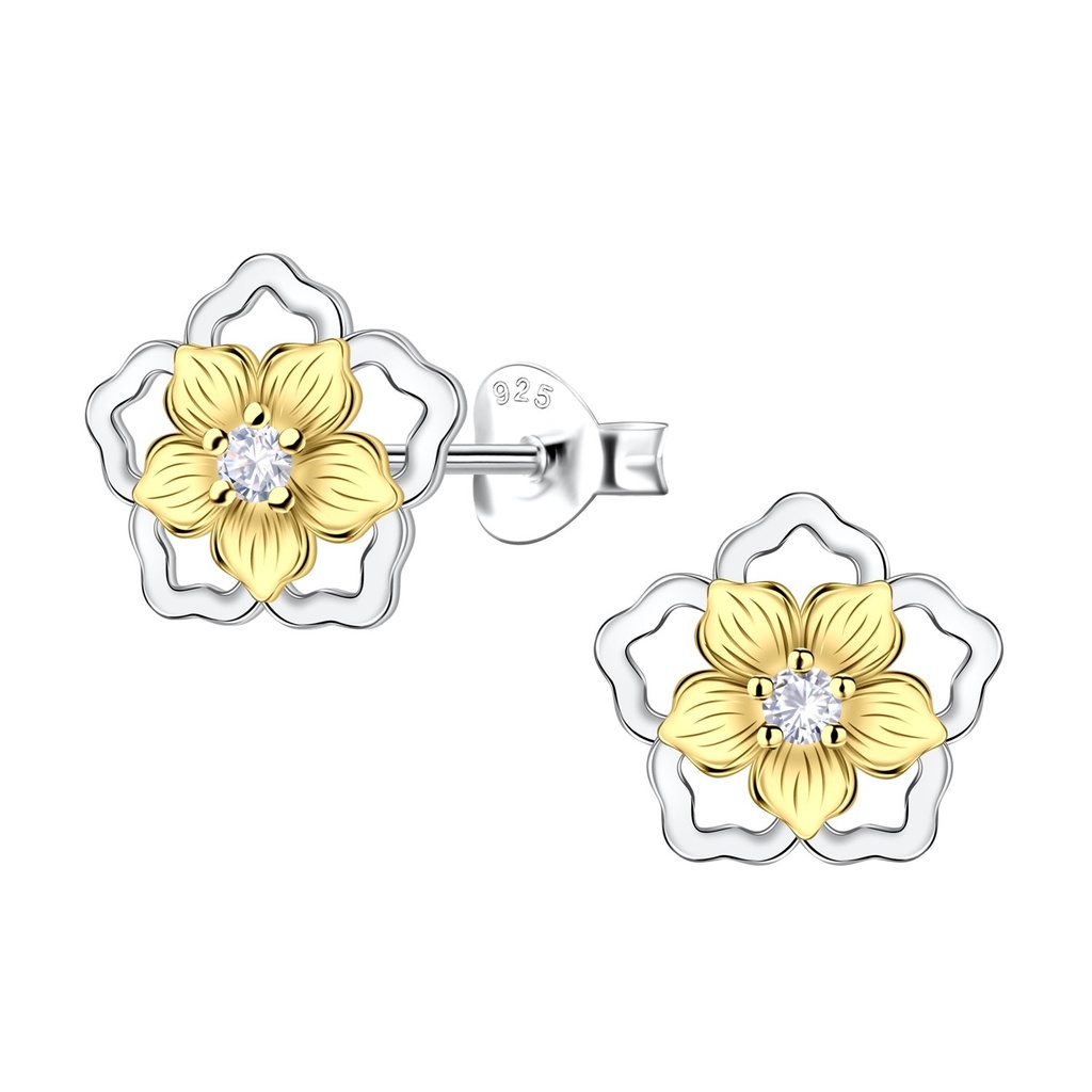 Puces d'oreilles fleur en argent