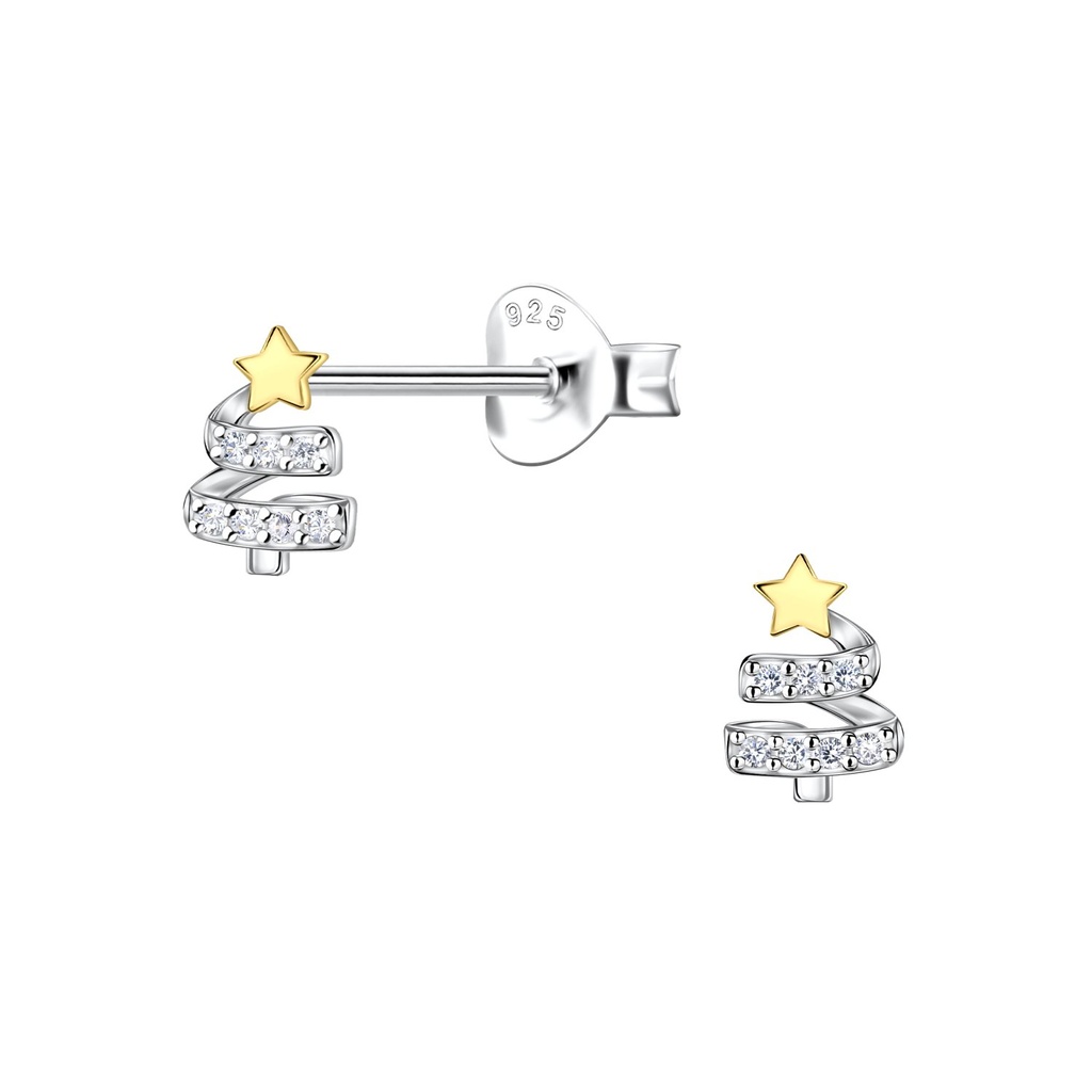 Puces d'oreilles sapin de Noël en argent