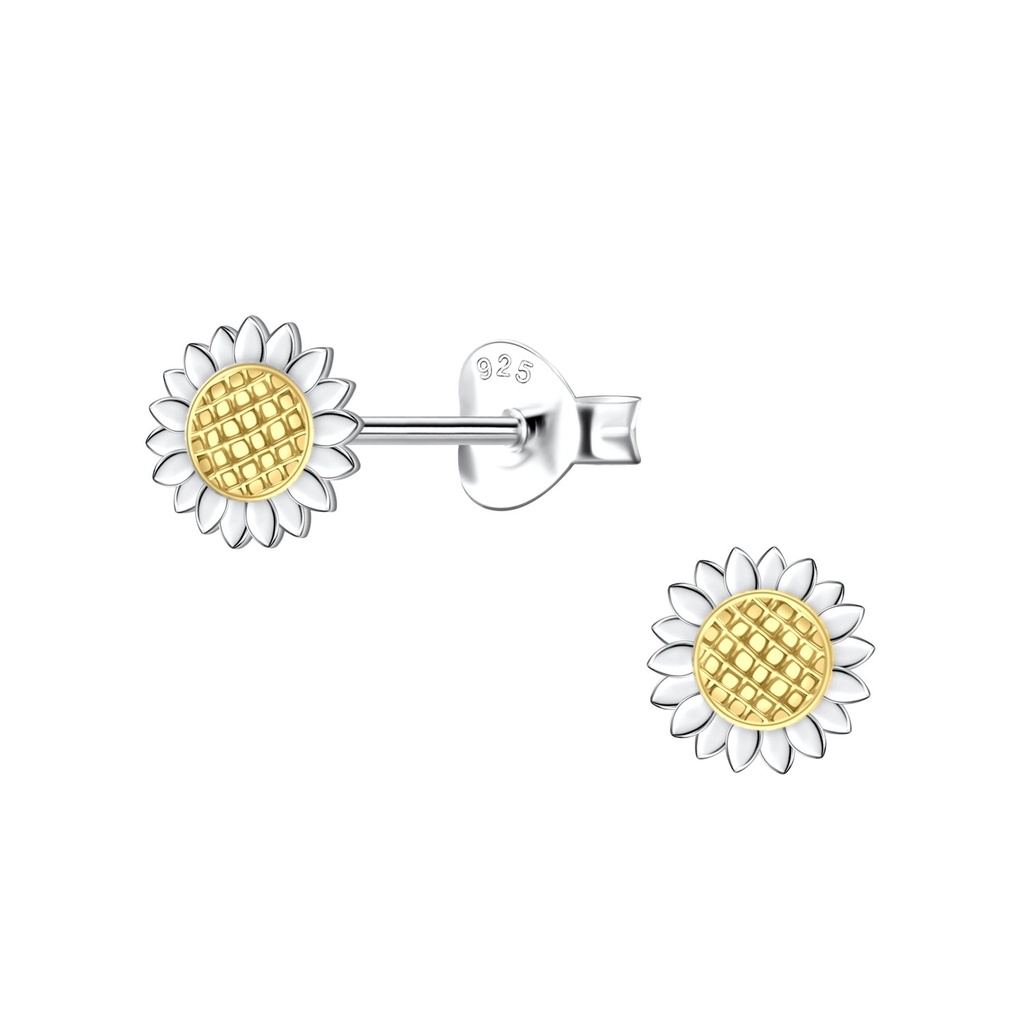 [10037560] Silver Sunflower Stud Earrings