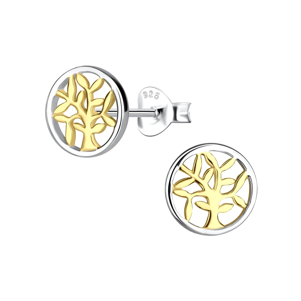 [10037538] Puces d'oreilles arbre de vie en argent