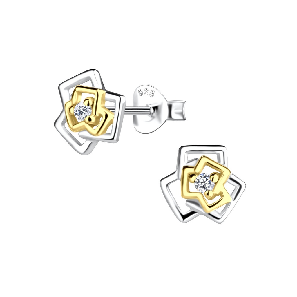 Silver Rose Flower Stud Earrings