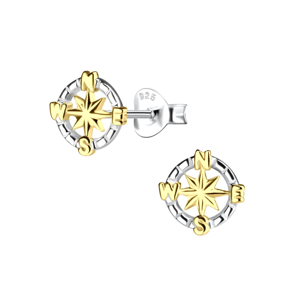 [10037532] Silver Compass Stud Earrings