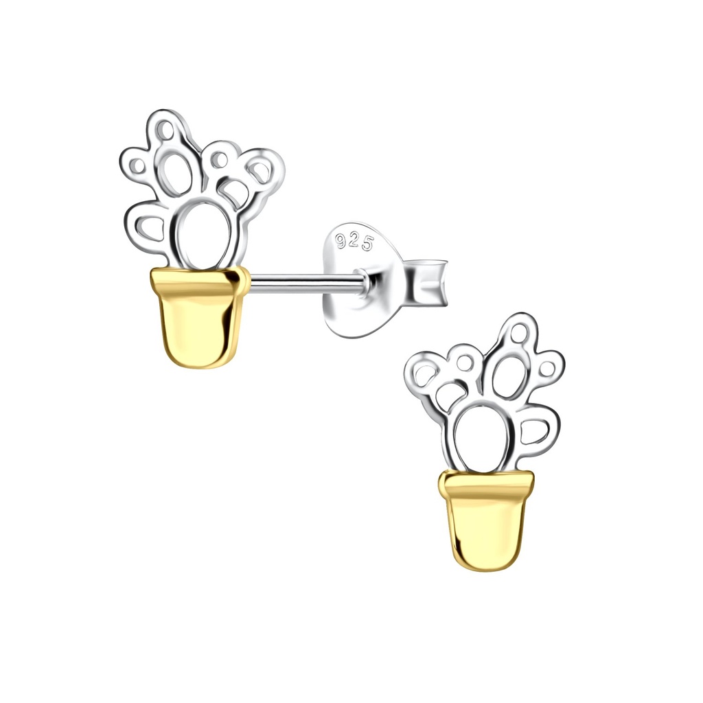 [10037530] Puces d'oreilles cactus en argent