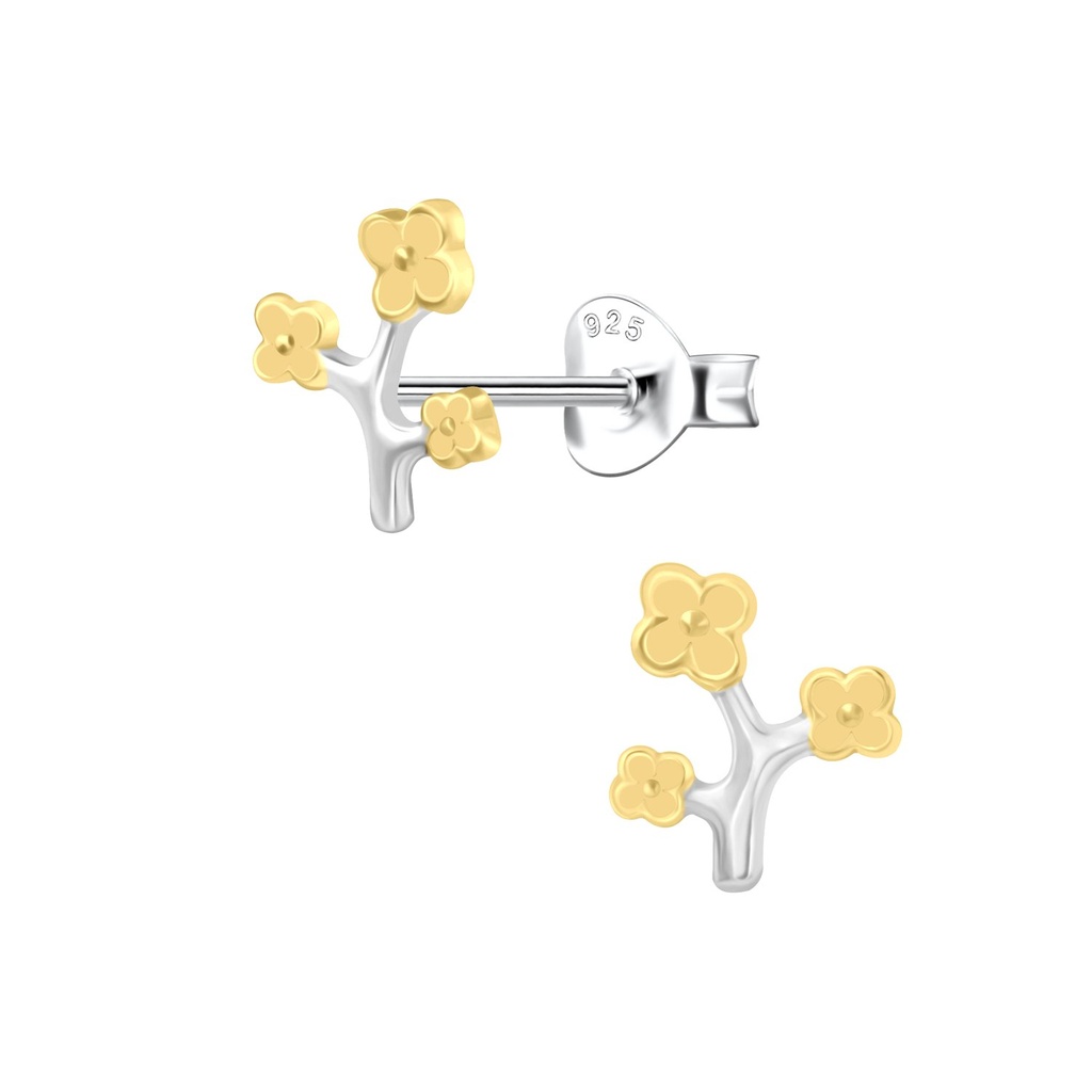 [10037351] Puces d'oreilles fleur en argent