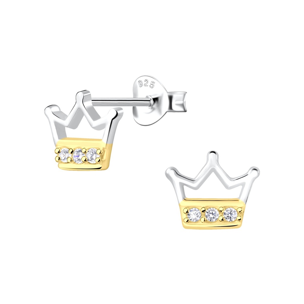 [10037527] Silver Crown Stud Earrings