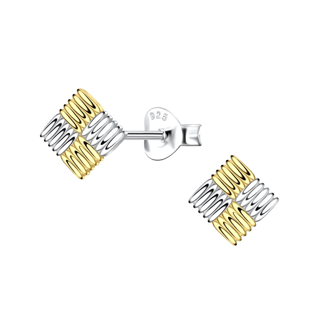 [10037524] Silver Patterned Square Stud Earrings 